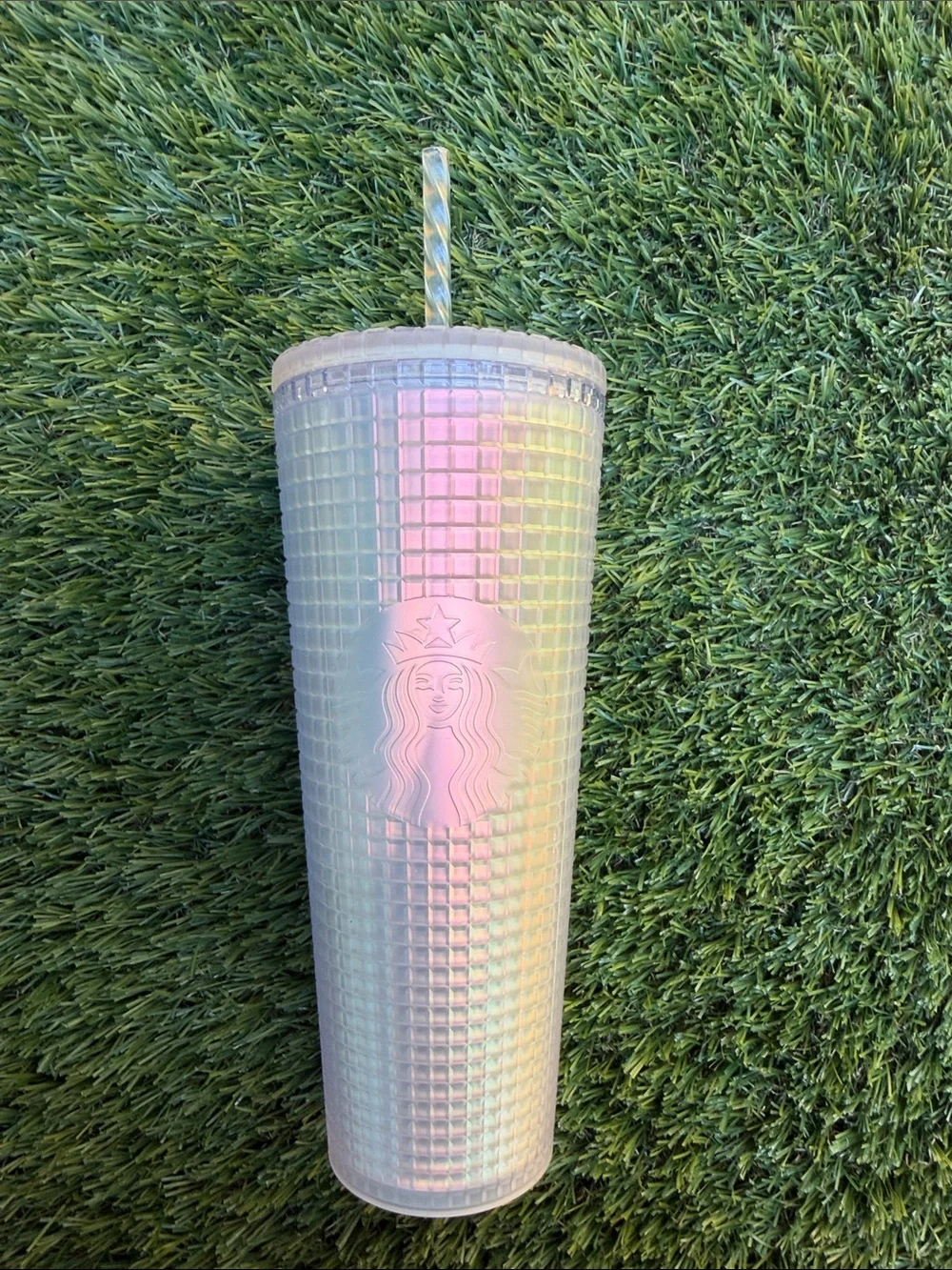 Starbucks 2022 Spring Soft Touch White Unicorn Grid Iridescent Tumbler 24oz